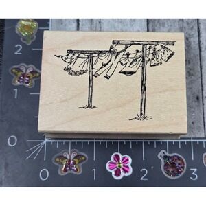 Art Impressions Laundry Clothesline G1712 Rubber Stamp Wood #U95
